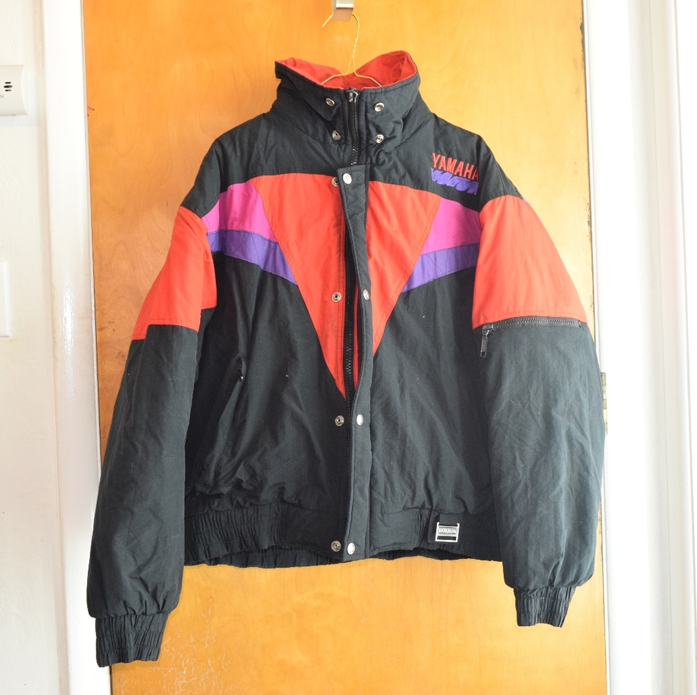 Vintage YAMAHA Racing Motorcycle Puffer Jacket Spellout 90s Streetwear Men Large